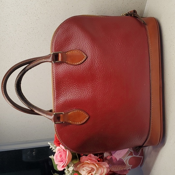 Dooney & Bourke Red & Brown Dome Pebbled Leather - Picture 3 of 16